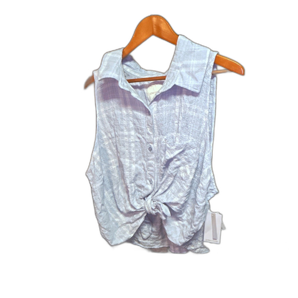 NWT Ultra Flirt Coastal Cowgirl Tie-Front Tank Top - Size 3X - Light Blue - Picture 2 of 7